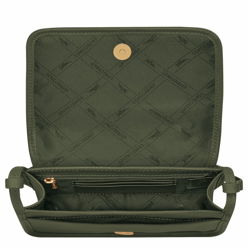 Clutch Longchamp Le FOULONNÉ XS Femme Kaki Soldes | 10133021892