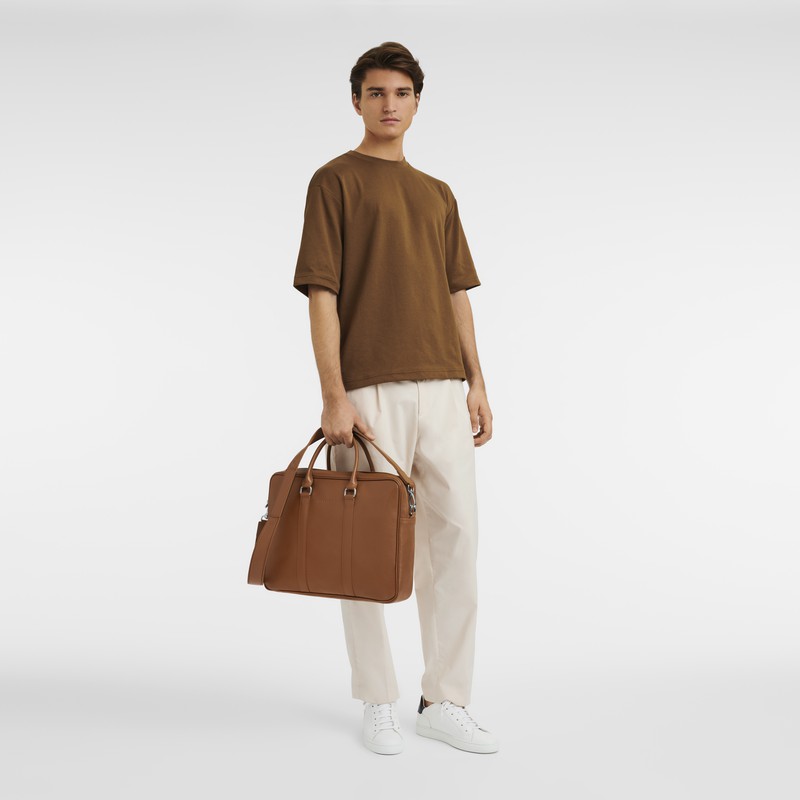 Mallette Longchamp Le FOULONNÉ M Homme Caramel Soldes | L2123021F72-