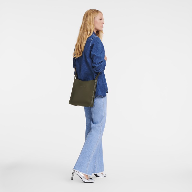 Sac Bandoulière Longchamp Le FOULONNÉ M Femme Kaki Soldes | 10140021892