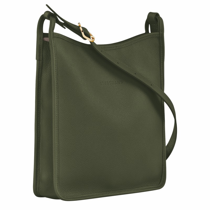 Sac Bandoulière Longchamp Le FOULONNÉ M Femme Kaki Soldes | 10140021892