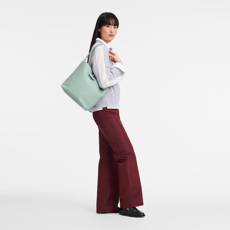 Sac Bandoulière Longchamp Le Roseau M Femme Céladon Soldes | 10281HFP282