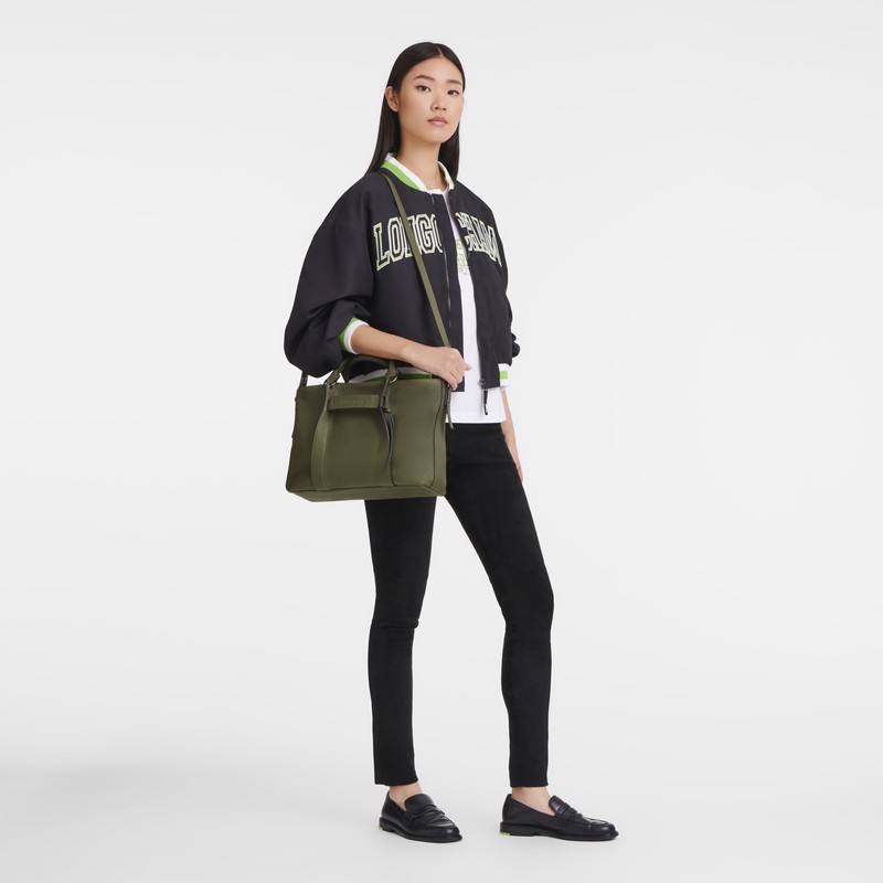 Sac a Main Longchamp 3D L Femme Kaki Soldes | 10198HCV292