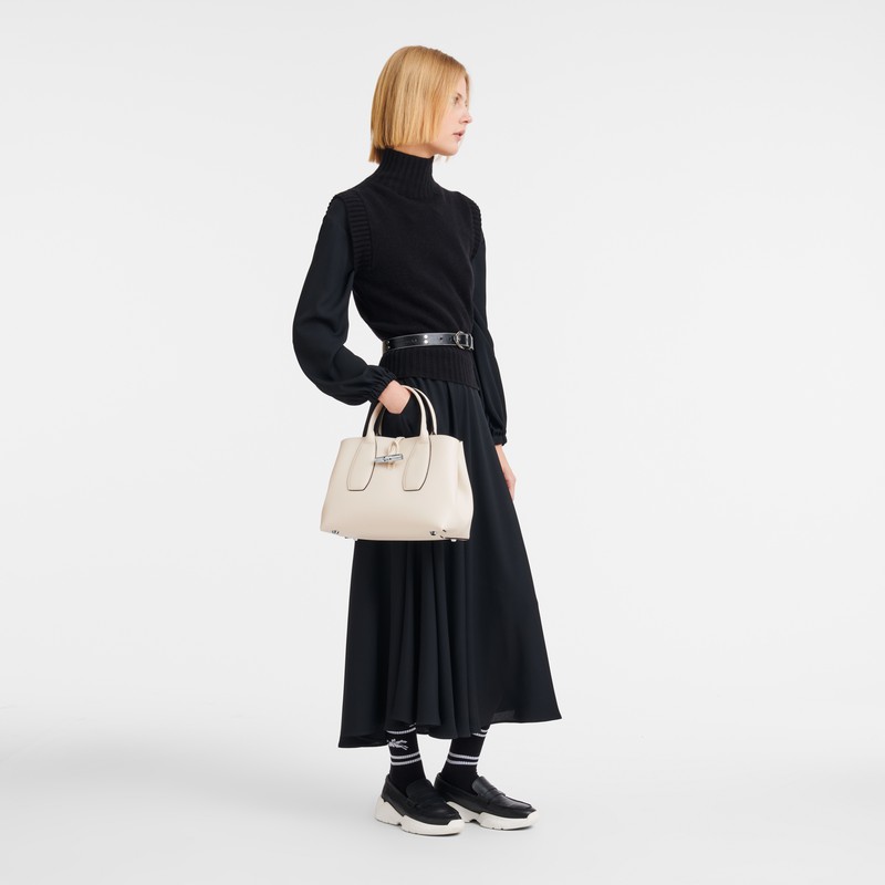 Sac a Main Longchamp Le Roseau M Femme Blanche Soldes | 10058HCL037