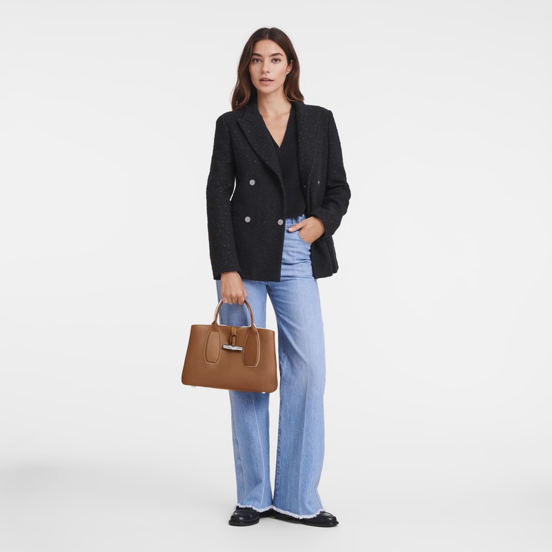 Sac a Main Longchamp Le Roseau M Femme Marron Soldes | 10058HQS504