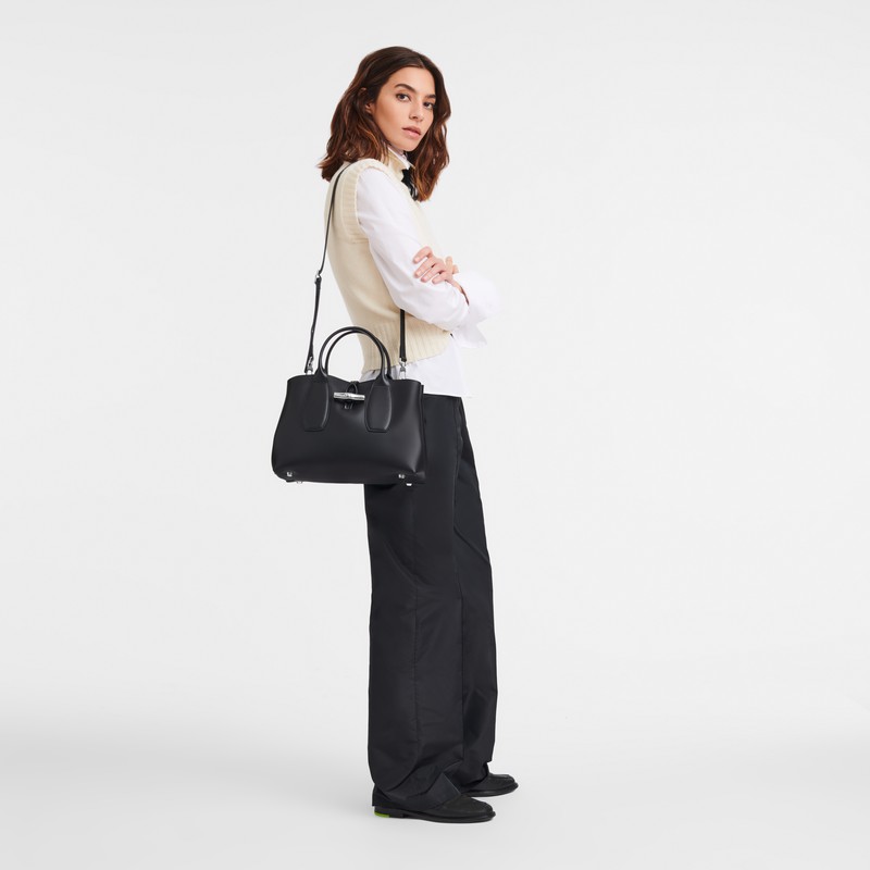 Sac a Main Longchamp Le Roseau M Femme Noir Soldes | 10058HCL001