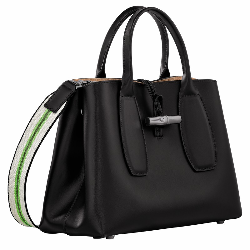 Sac a Main Longchamp Le Roseau M Femme Noir Soldes | 10058HCN001