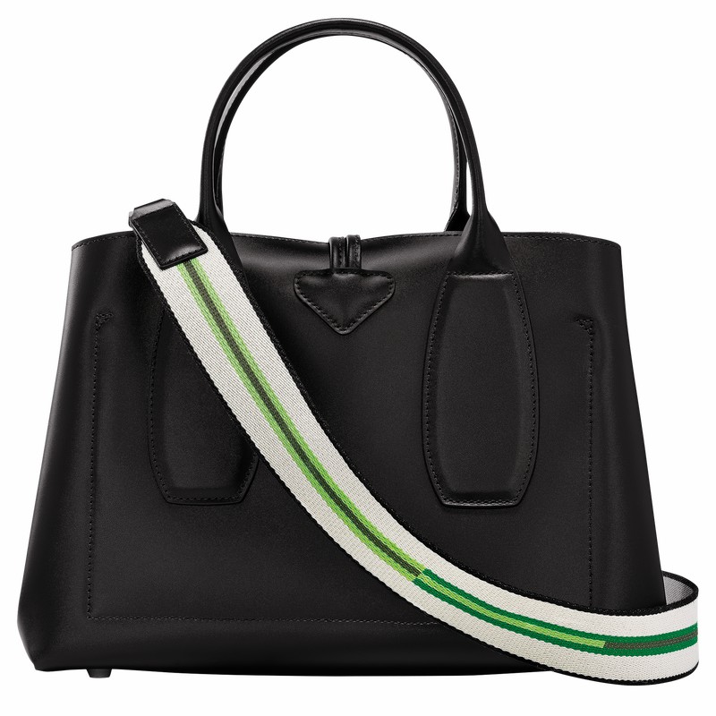 Sac a Main Longchamp Le Roseau M Femme Noir Soldes | 10058HCN001