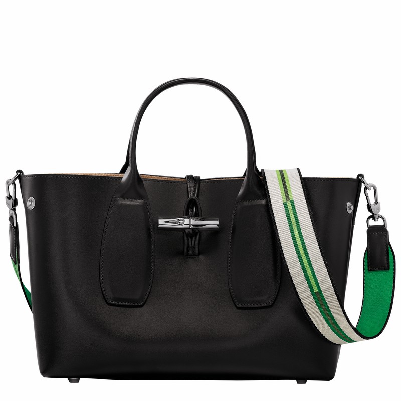Sac a Main Longchamp Le Roseau M Femme Noir Soldes | 10058HCN001